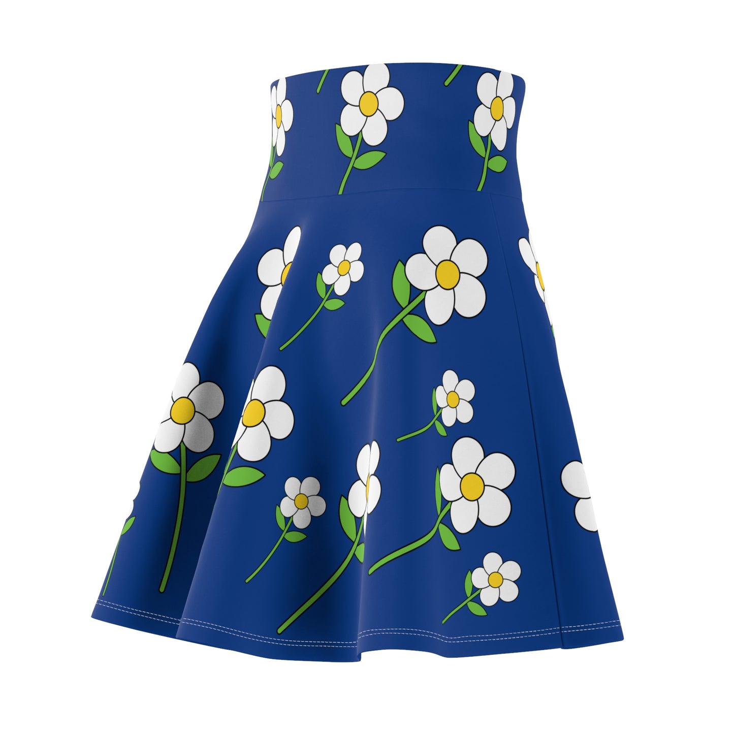 Daisy Flower Floral Flare Skater Skirt | DARK BLUE