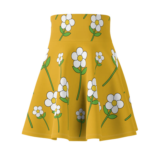 Daisy Flower Floral Flare Skater Skirt | YELLOW