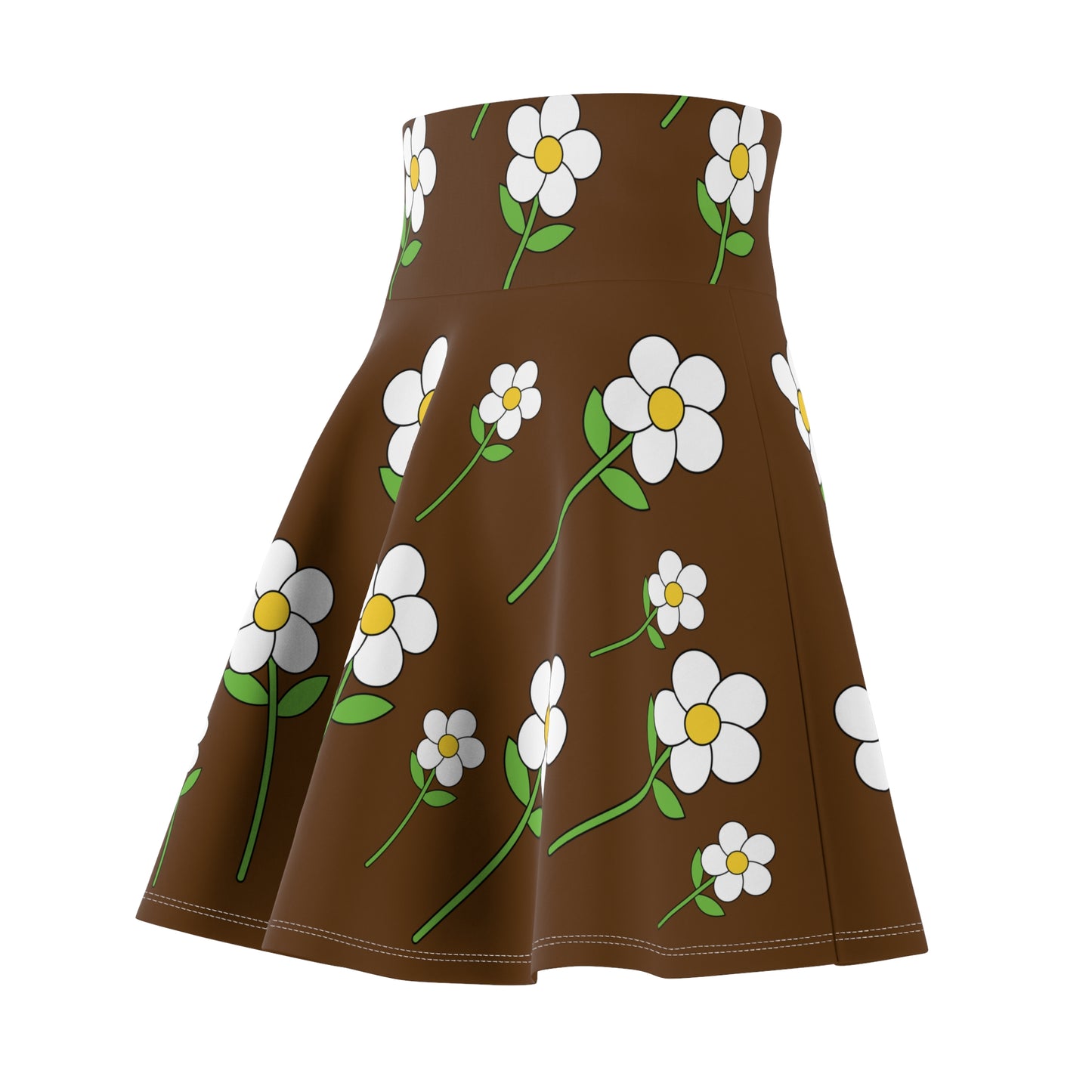 Daisy Flower Floral Flare Skater Skirt | BROWN