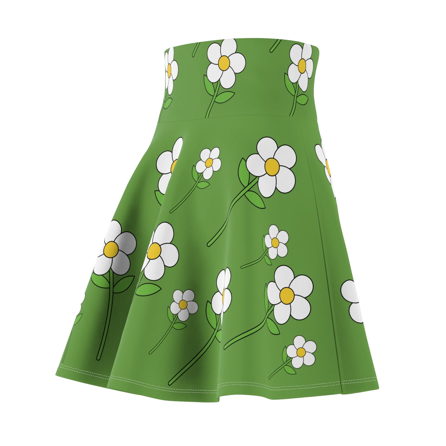 Daisy Flower Floral Flare Skater Skirt | GREEN