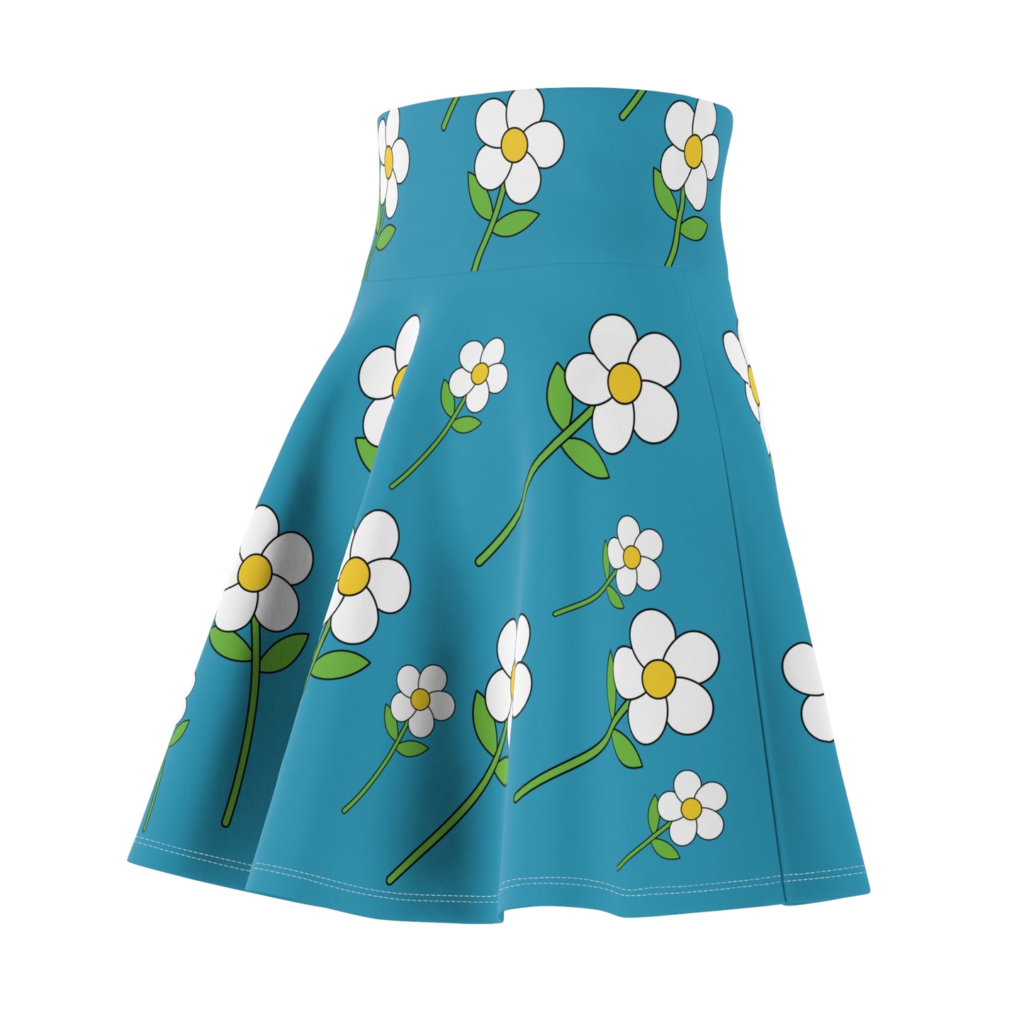 Daisy Flower Floral Flare Skater Skirt | TURQUOISE