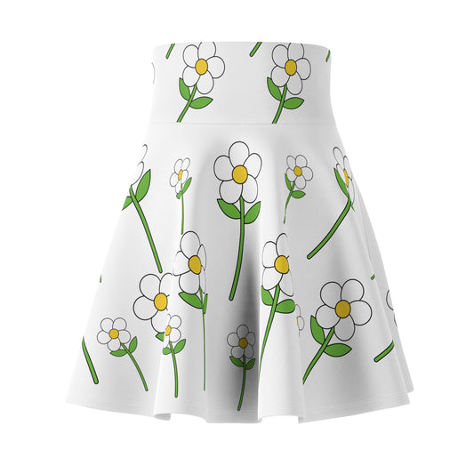 Daisy Flower Floral Flare Skater Skirt | WHITE