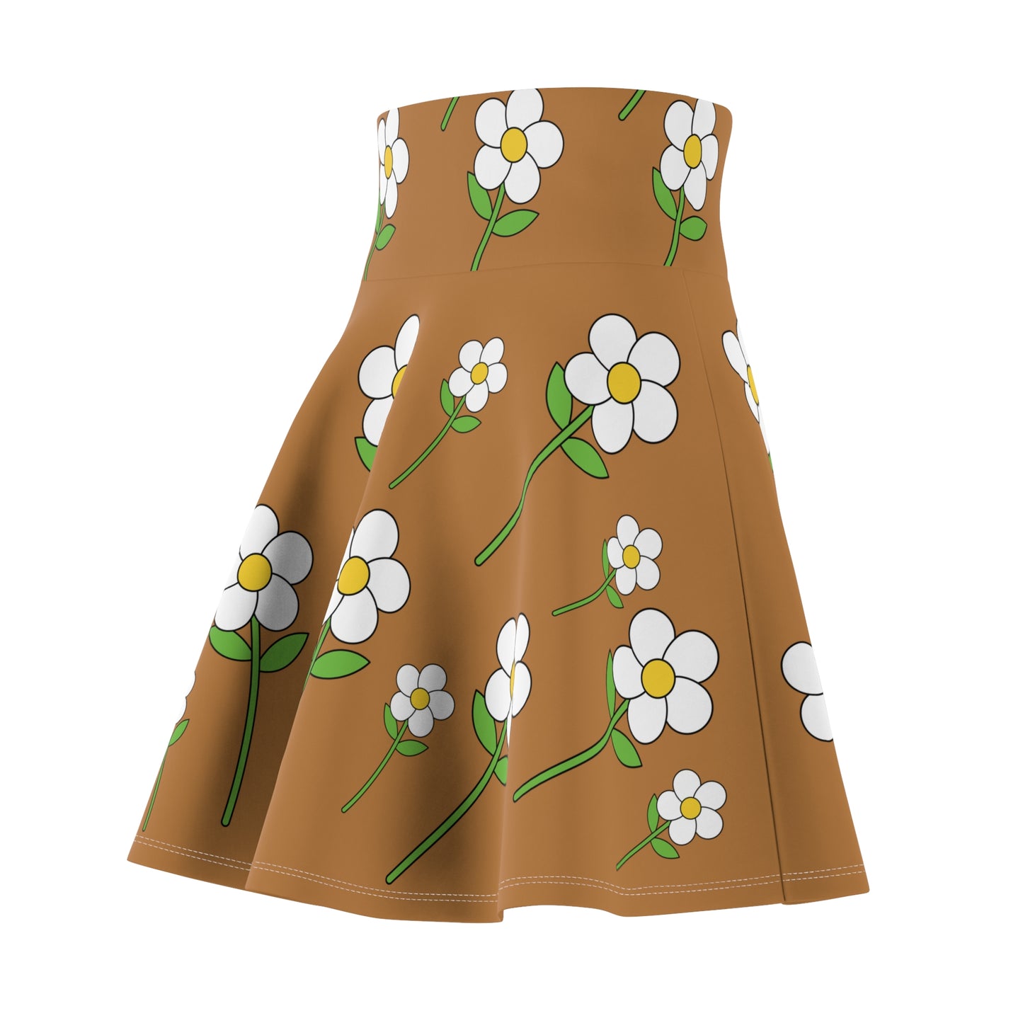 Daisy Flower Floral Flare Skater Skirt | LIGHT BROWN