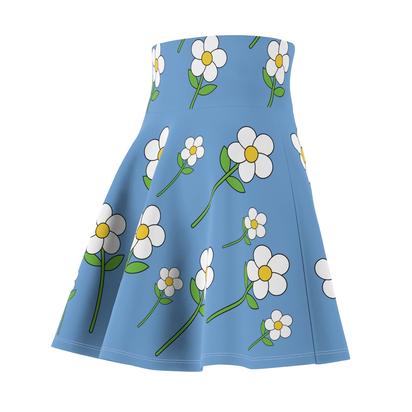 Daisy Flower Floral Flare Skater Skirt | LIGHT BLUE