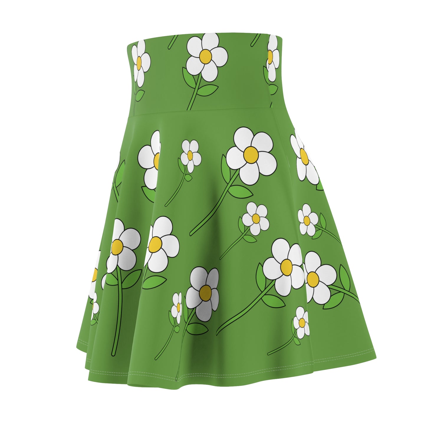 Daisy Flower Floral Flare Skater Skirt | GREEN