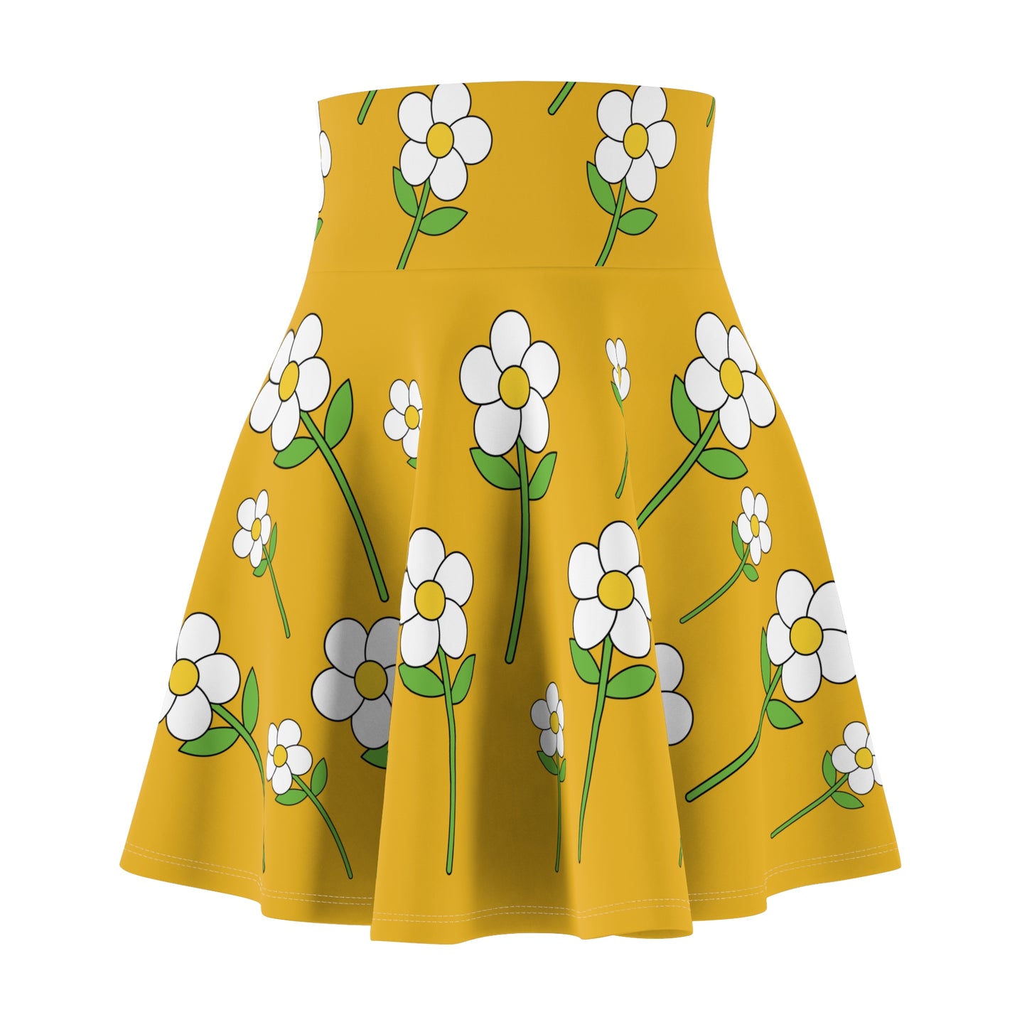 Daisy Flower Floral Flare Skater Skirt | YELLOW