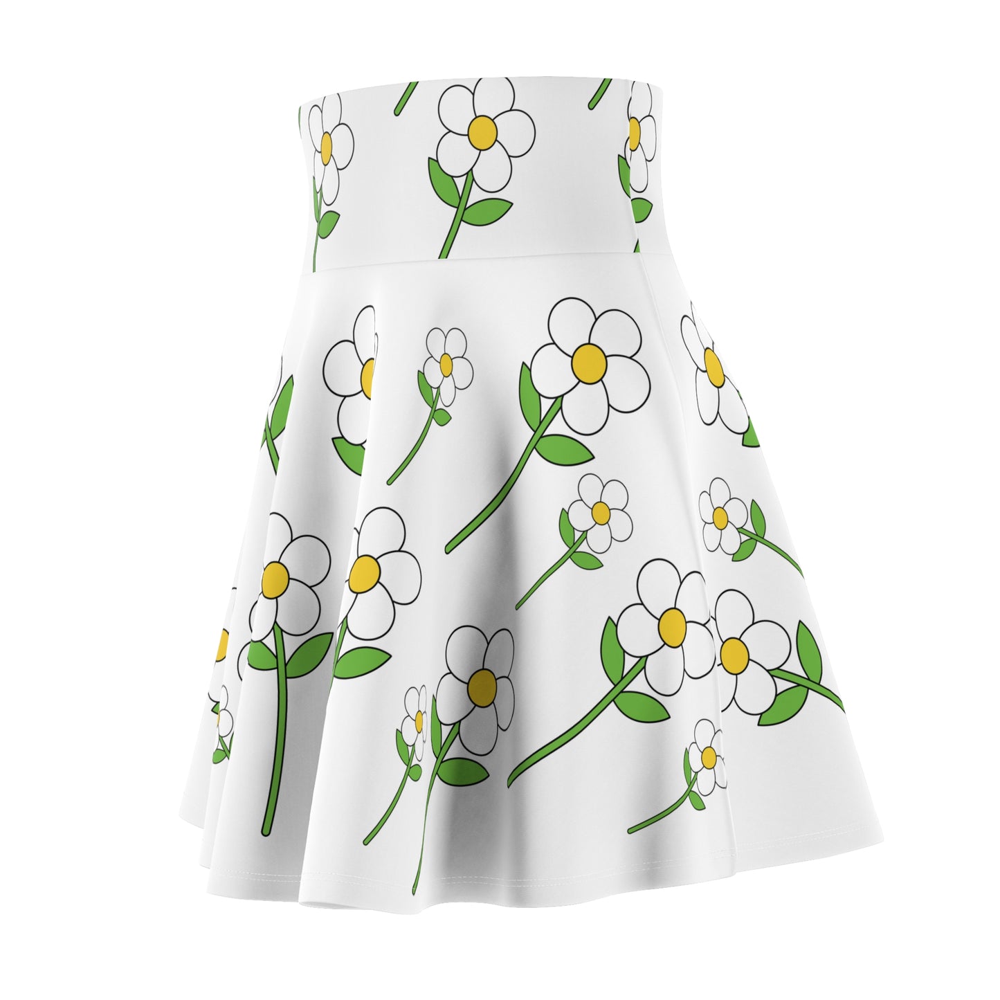 Daisy Flower Floral Flare Skater Skirt | WHITE