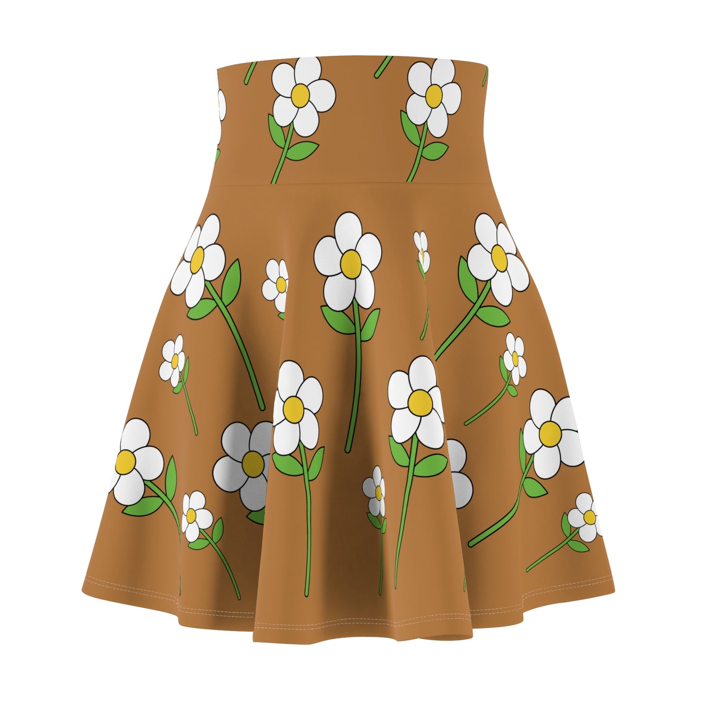 Daisy Flower Floral Flare Skater Skirt | LIGHT BROWN