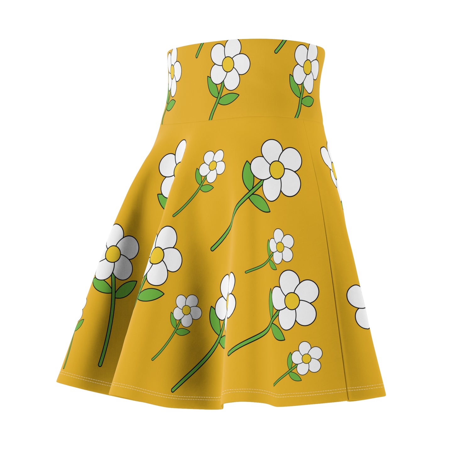 Daisy Flower Floral Flare Skater Skirt | YELLOW