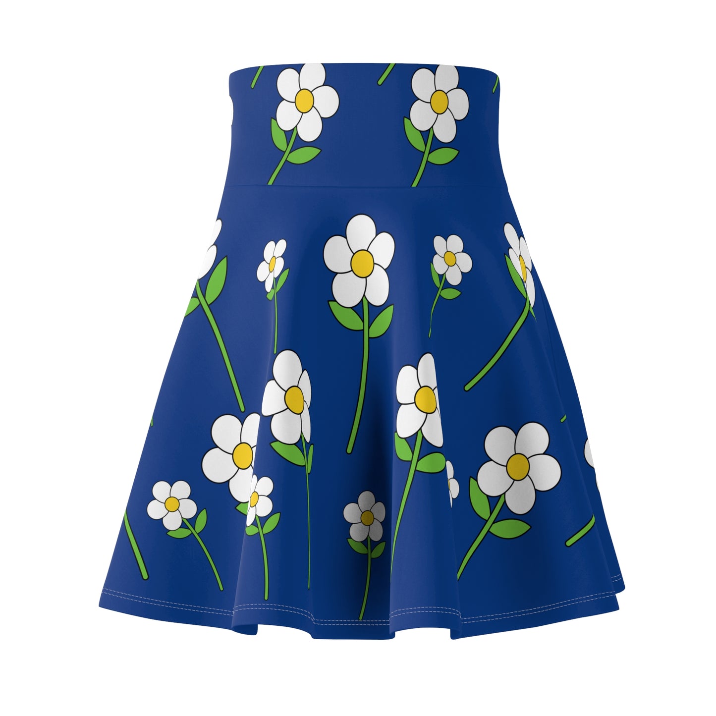 Daisy Flower Floral Flare Skater Skirt | DARK BLUE