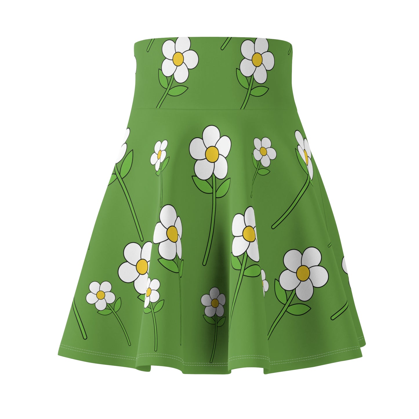 Daisy Flower Floral Flare Skater Skirt | GREEN