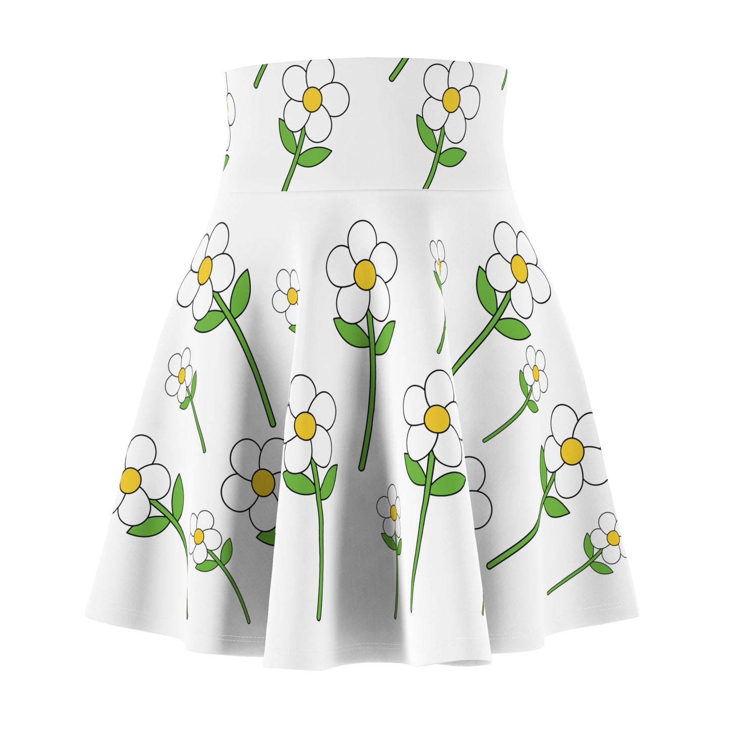 Daisy Flower Floral Flare Skater Skirt | WHITE