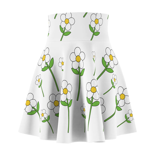 Daisy Flower Floral Flare Skater Skirt | WHITE