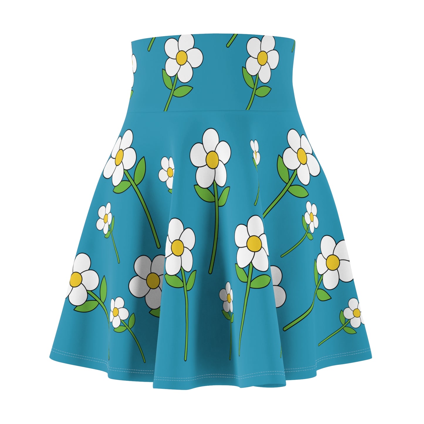 Daisy Flower Floral Flare Skater Skirt | TURQUOISE
