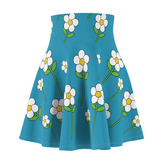 Daisy Flower Floral Flare Skater Skirt | TURQUOISE