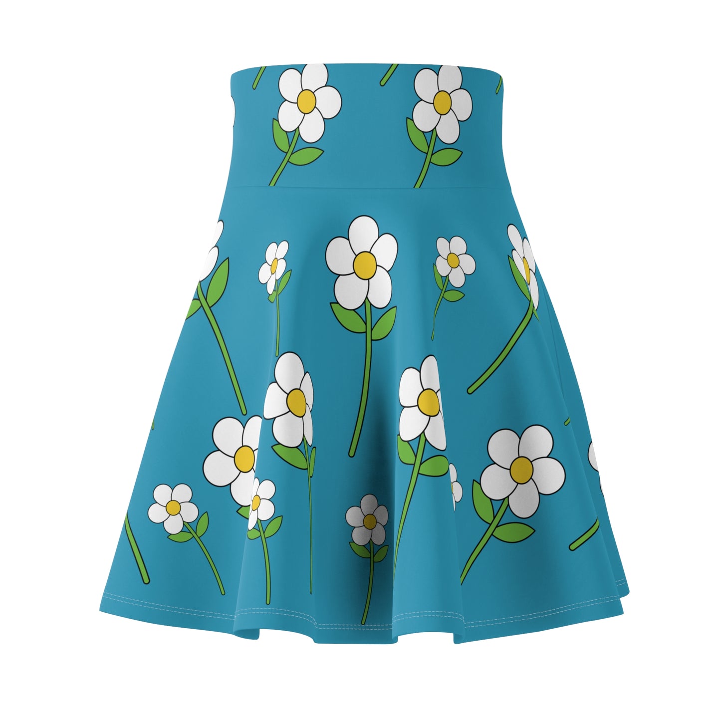 Daisy Flower Floral Flare Skater Skirt | TURQUOISE