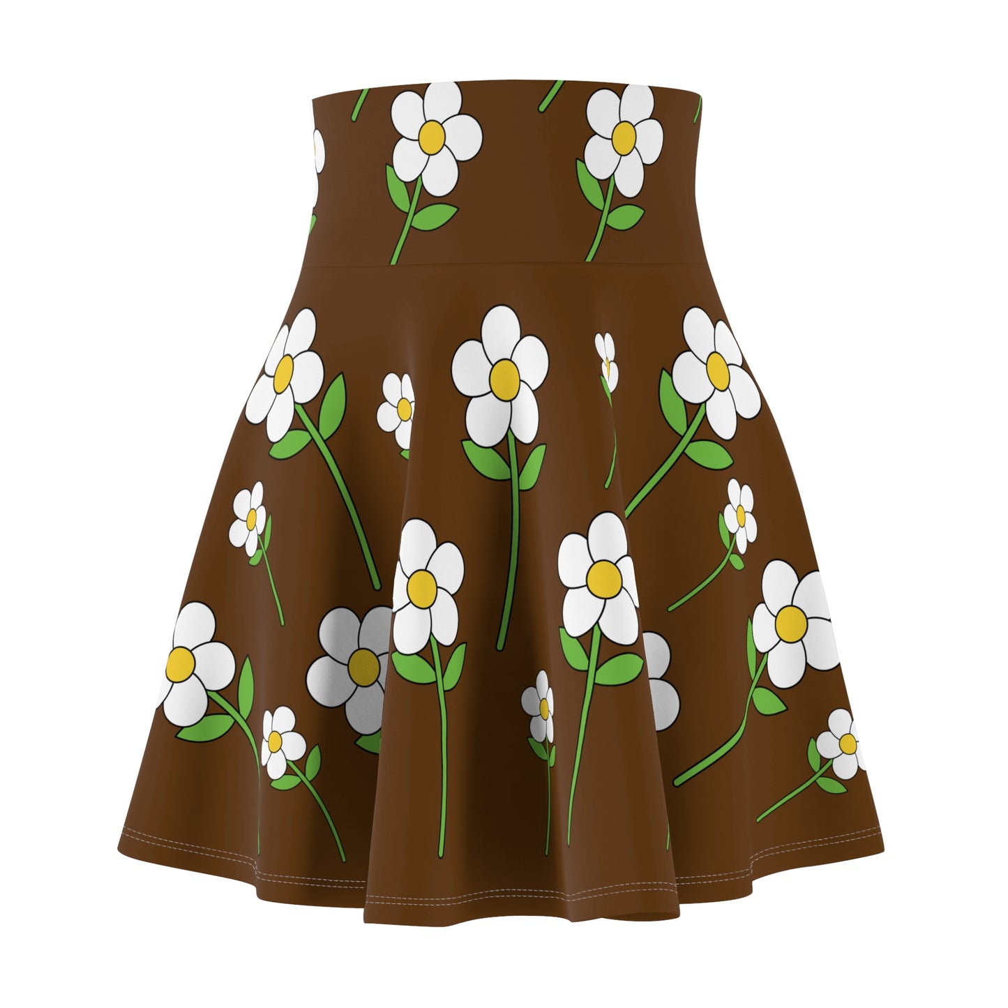Daisy Flower Floral Flare Skater Skirt | BROWN