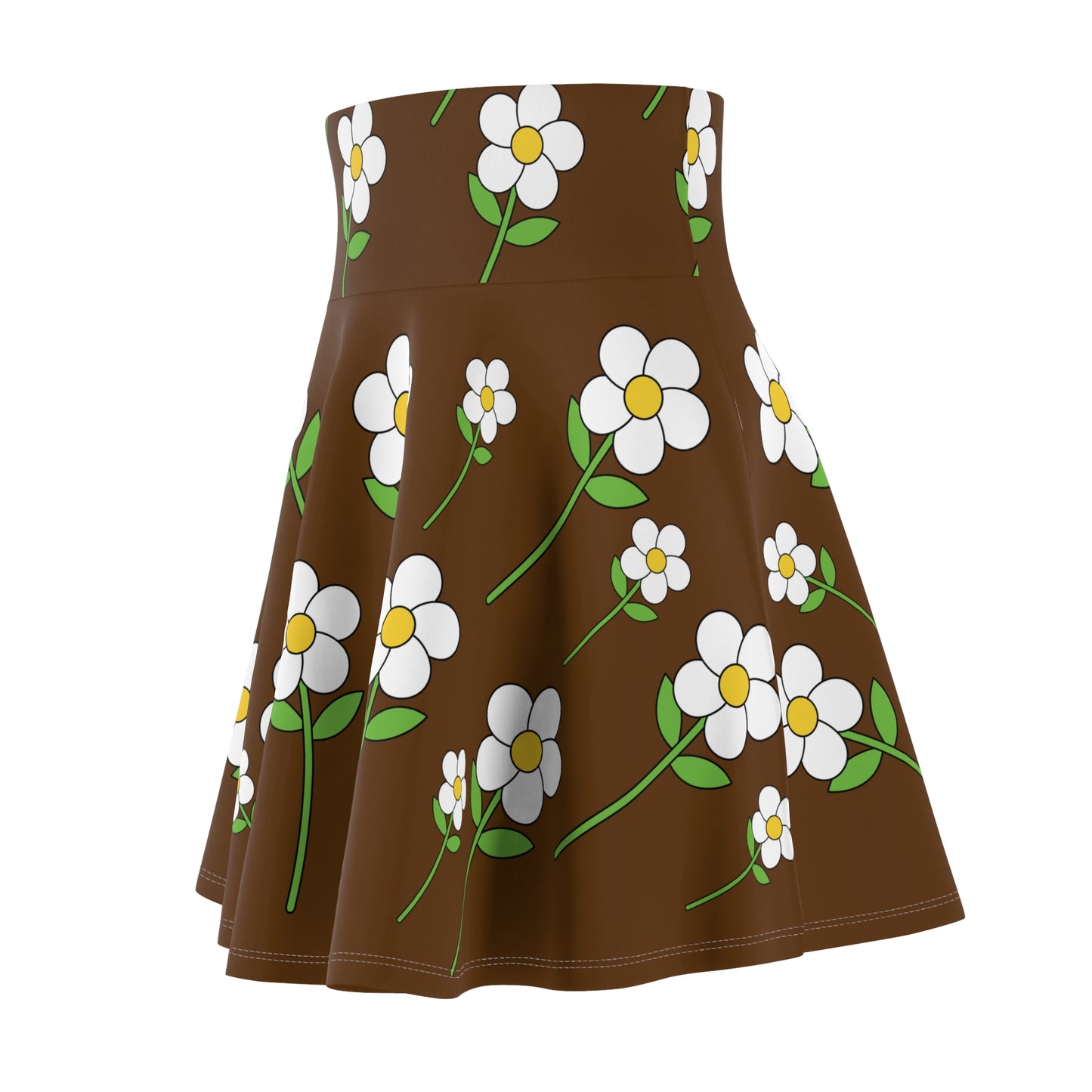 Daisy Flower Floral Flare Skater Skirt | BROWN