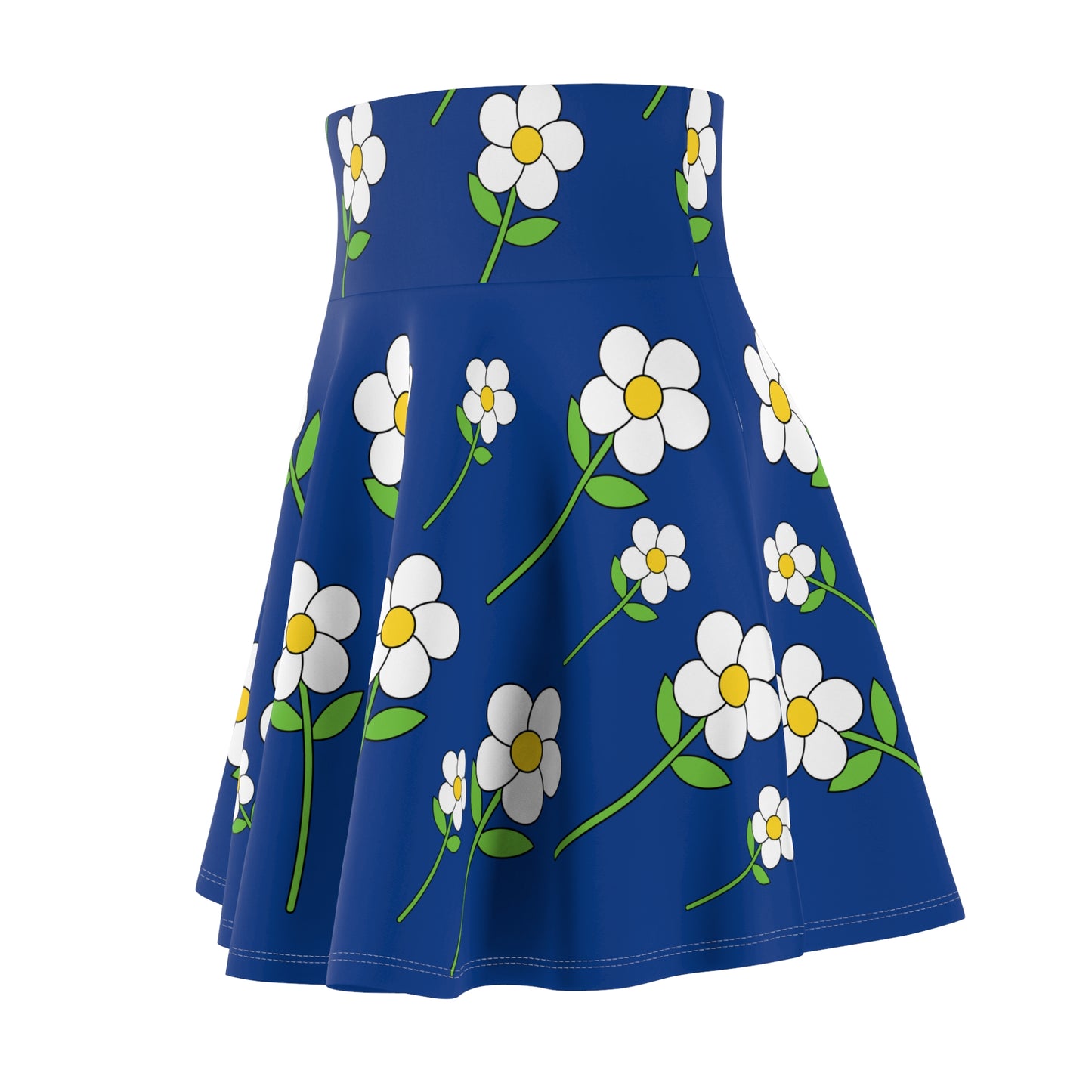 Daisy Flower Floral Flare Skater Skirt | DARK BLUE