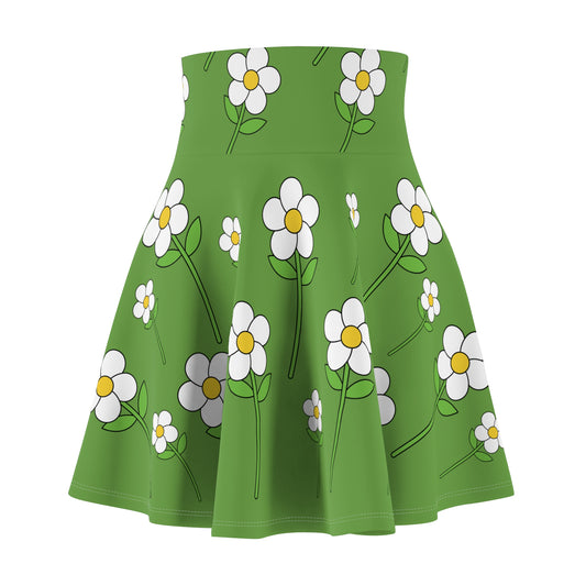 Daisy Flower Floral Flare Skater Skirt | GREEN