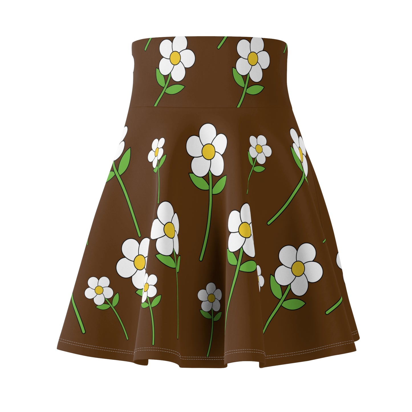 Daisy Flower Floral Flare Skater Skirt | BROWN