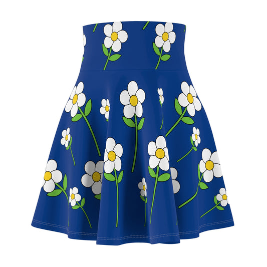 Daisy Flower Floral Flare Skater Skirt | DARK BLUE