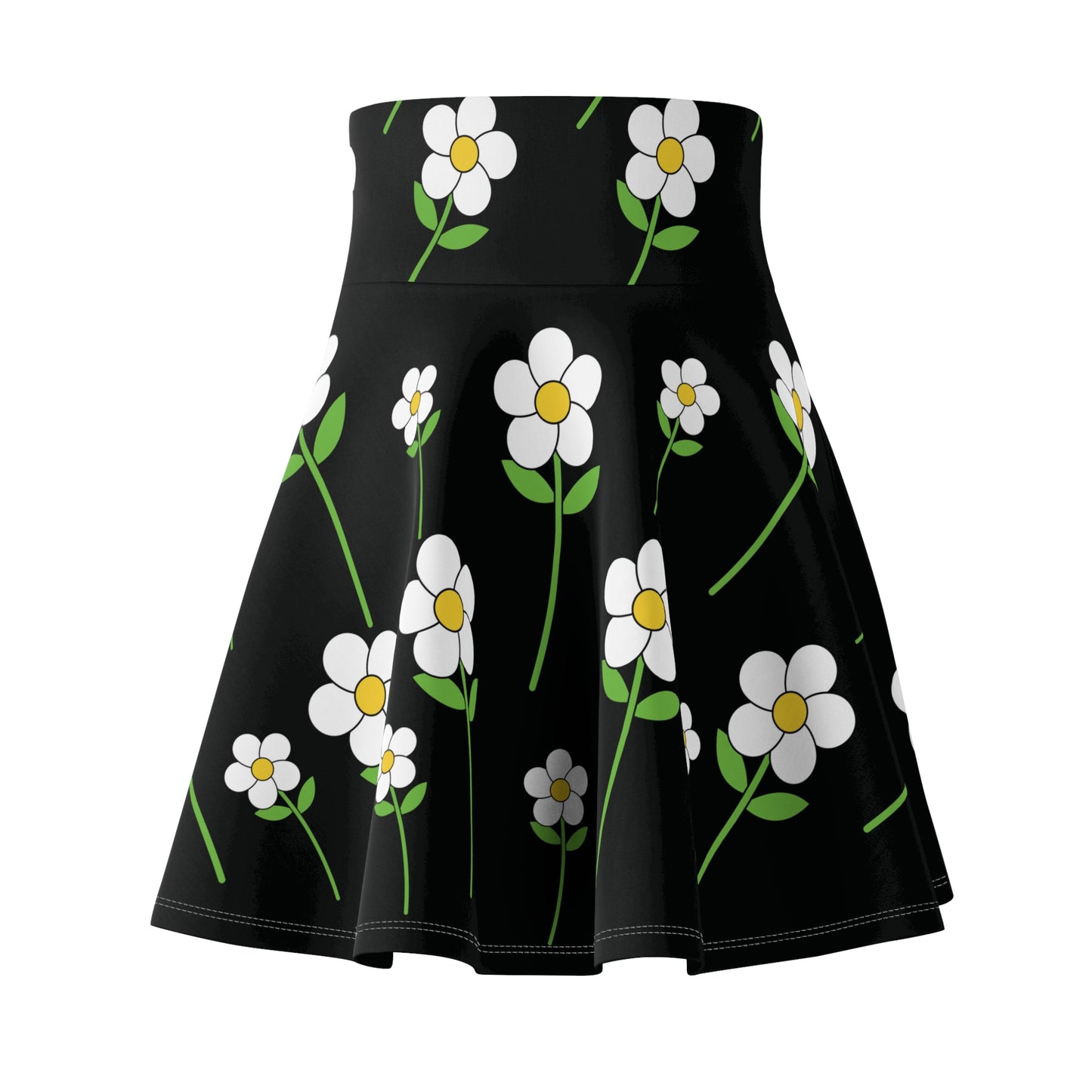 Daisy Flower Floral Flare Skater Skirt | BLACK