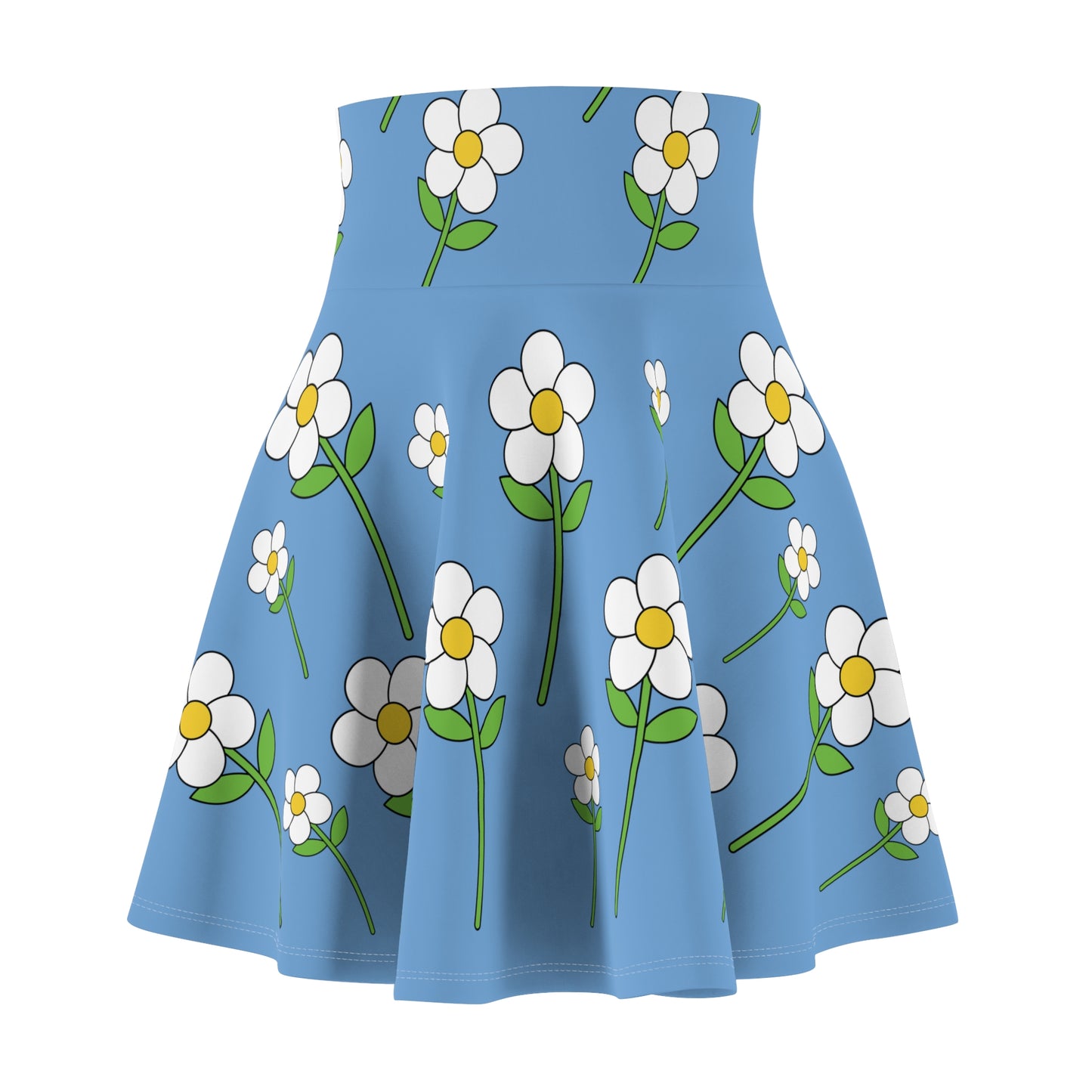 Daisy Flower Floral Flare Skater Skirt | LIGHT BLUE