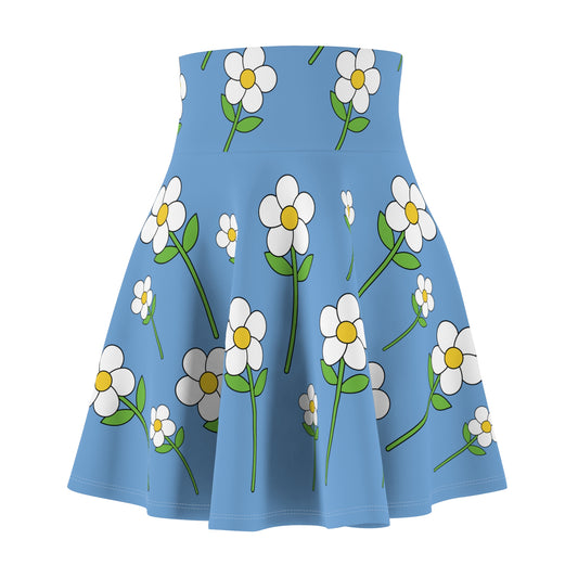 Daisy Flower Floral Flare Skater Skirt | LIGHT BLUE