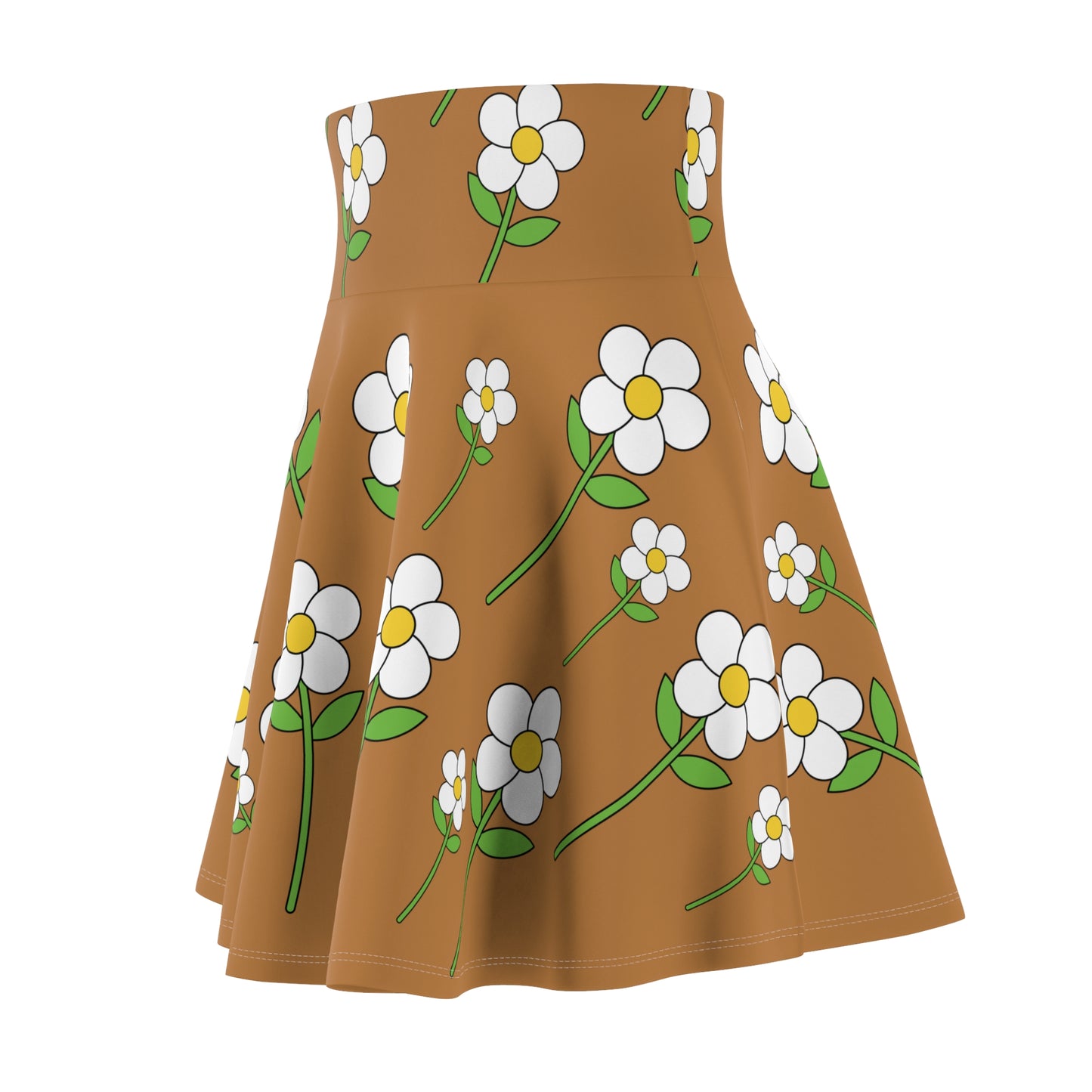 Daisy Flower Floral Flare Skater Skirt | LIGHT BROWN
