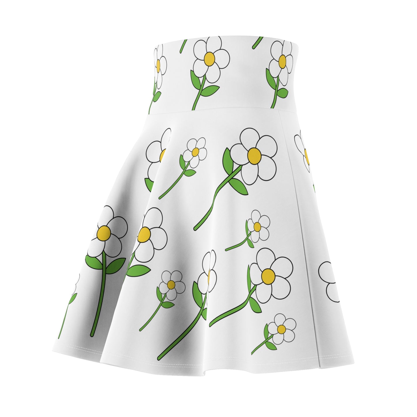 Daisy Flower Floral Flare Skater Skirt | WHITE