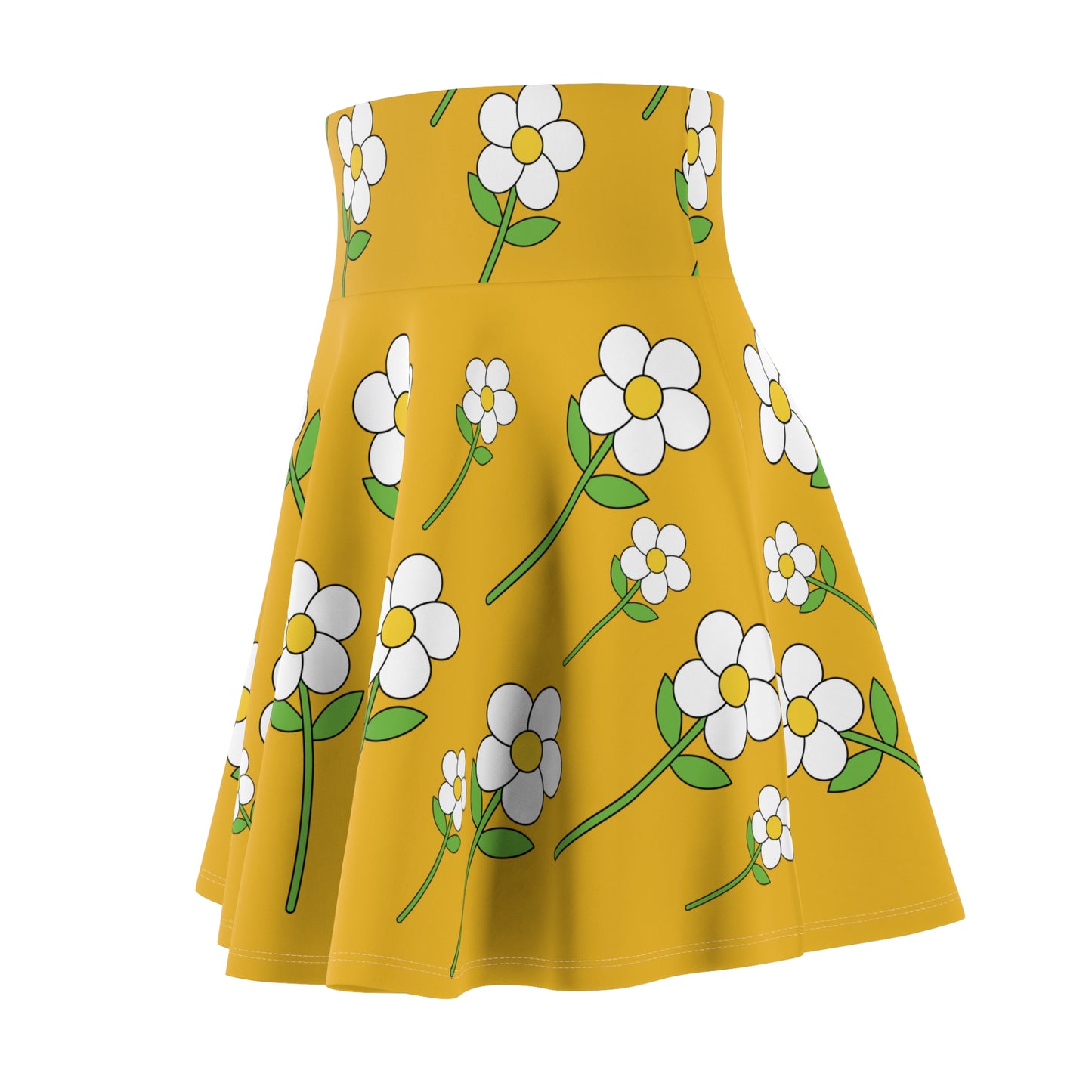 Daisy Flower Floral Flare Skater Skirt | YELLOW